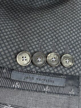 John Varvatos Suit Mens EU 46 US 36 Gray Wool Stretch Diamond Print Peak Lapel